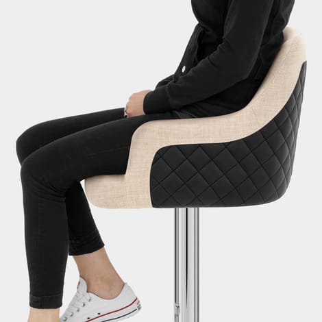 Dylan Stool Black Leather & Beige Fabric Seat Image