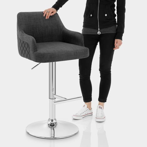 Dylan Stool Black Leather & Charcoal Fabric Features Image