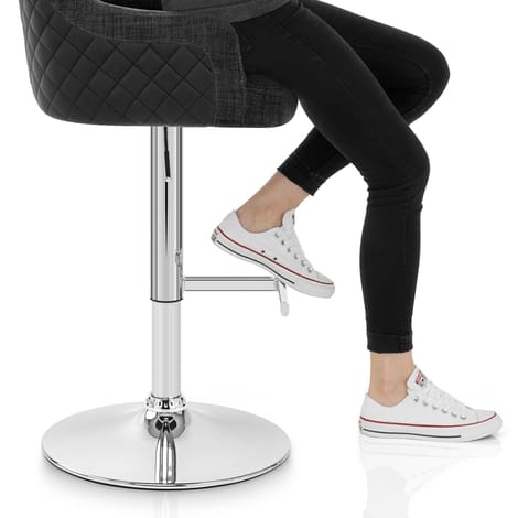 Dylan Stool Black Leather & Charcoal Fabric Frame Image