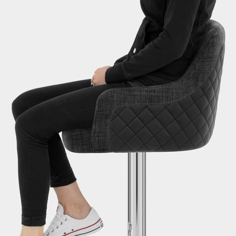 Dylan Stool Black Leather & Charcoal Fabric Seat Image