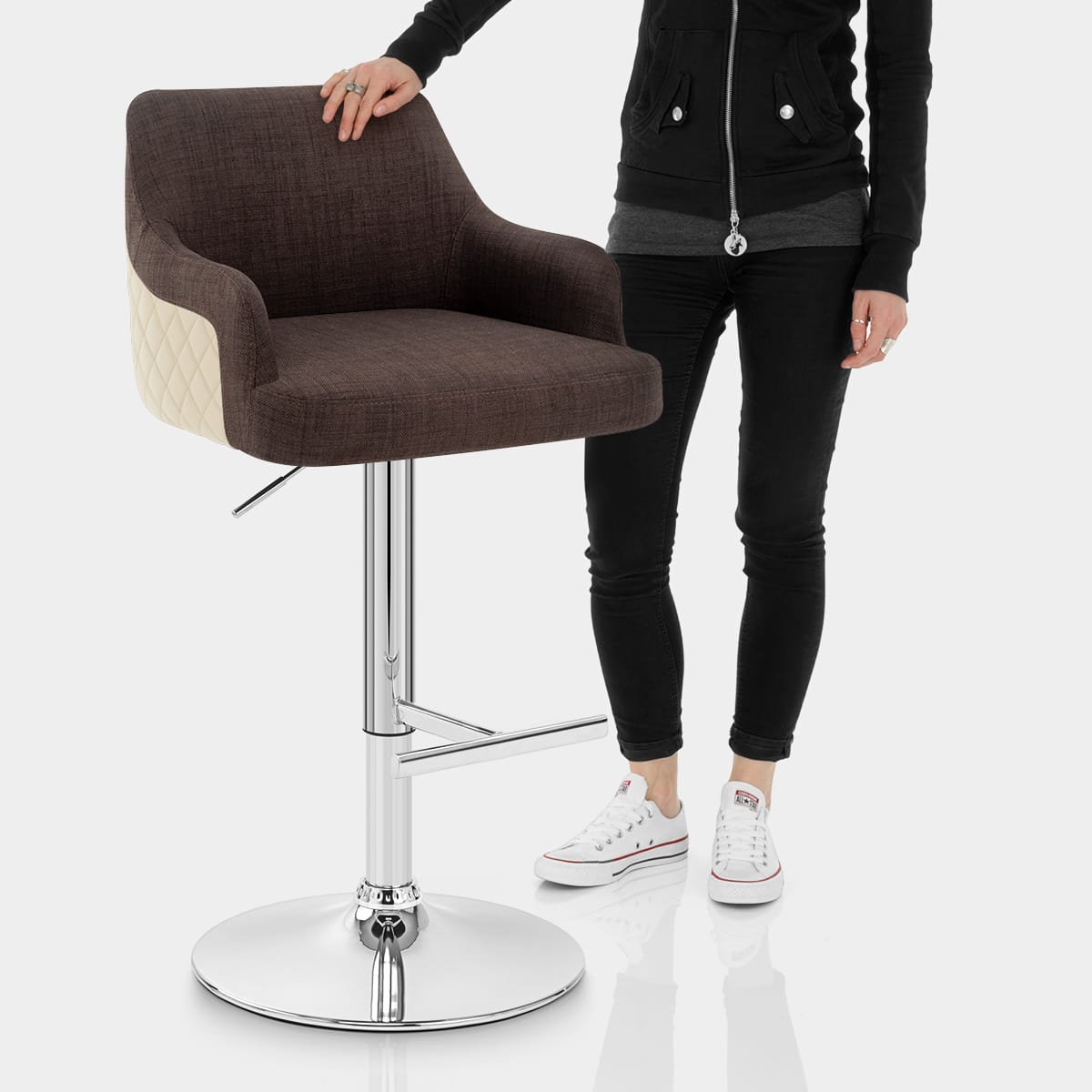 Dylan Stool Cream Leather & Brown Fabric Features Image