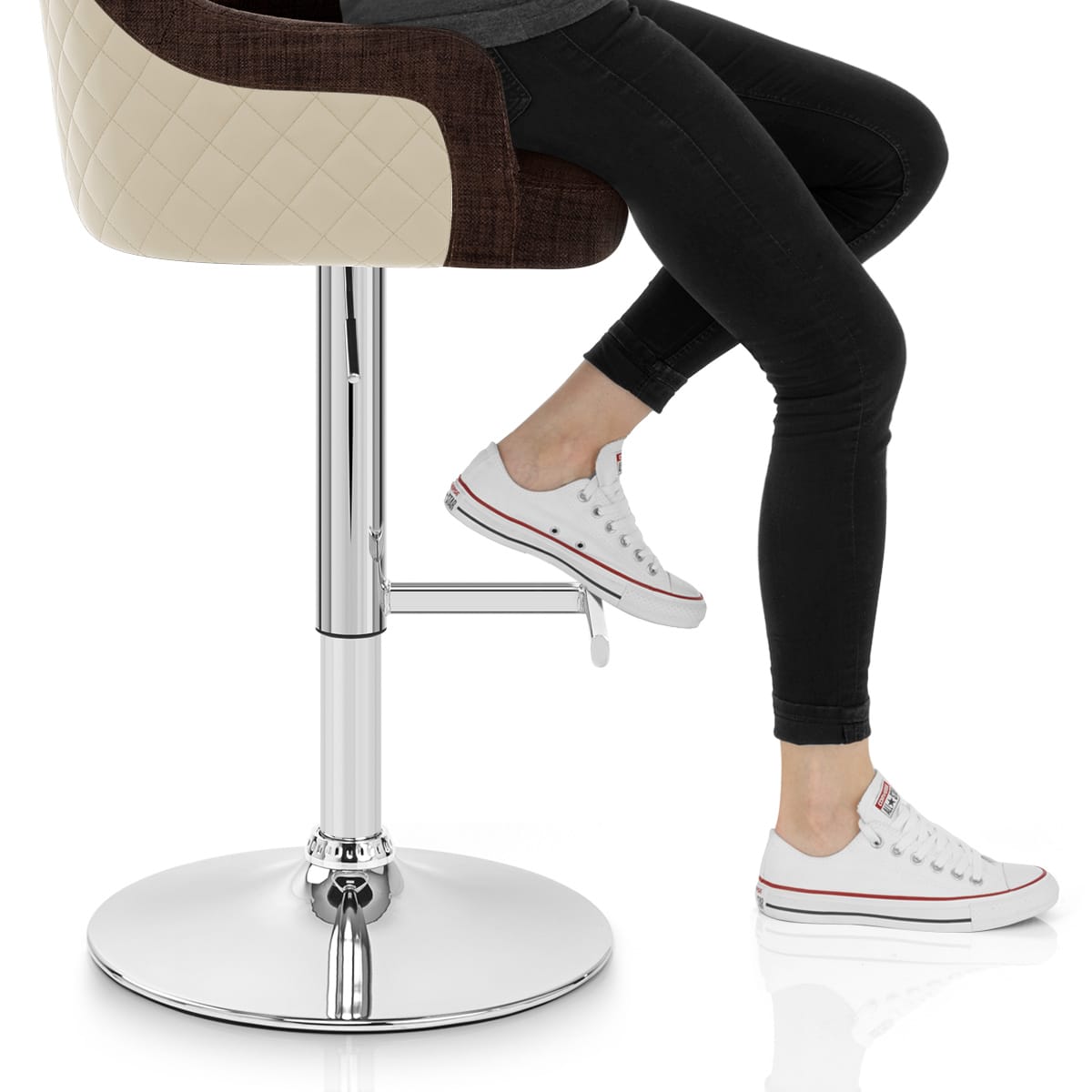 Dylan Stool Cream Leather & Brown Fabric Frame Image