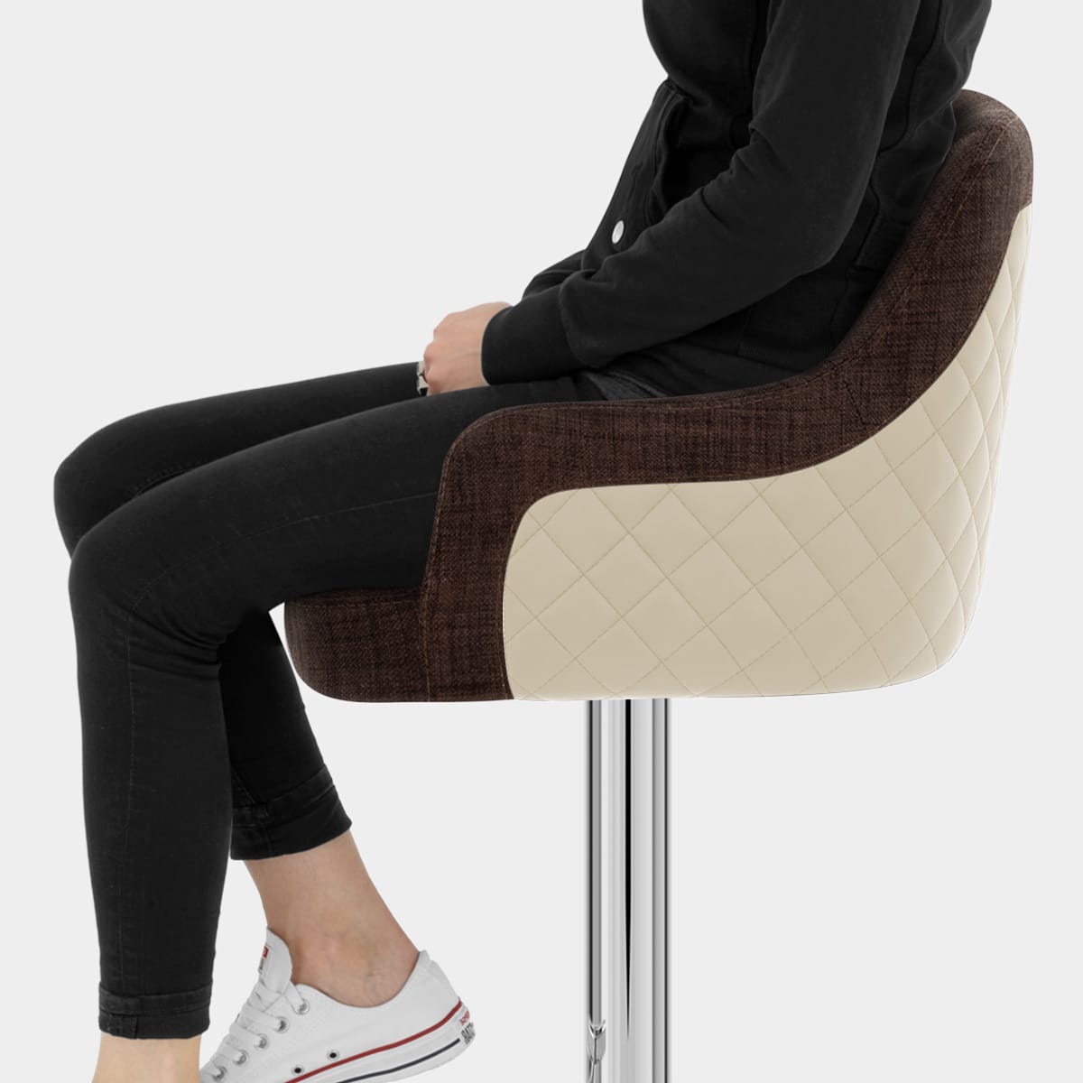 Dylan Stool Cream Leather & Brown Fabric Seat Image