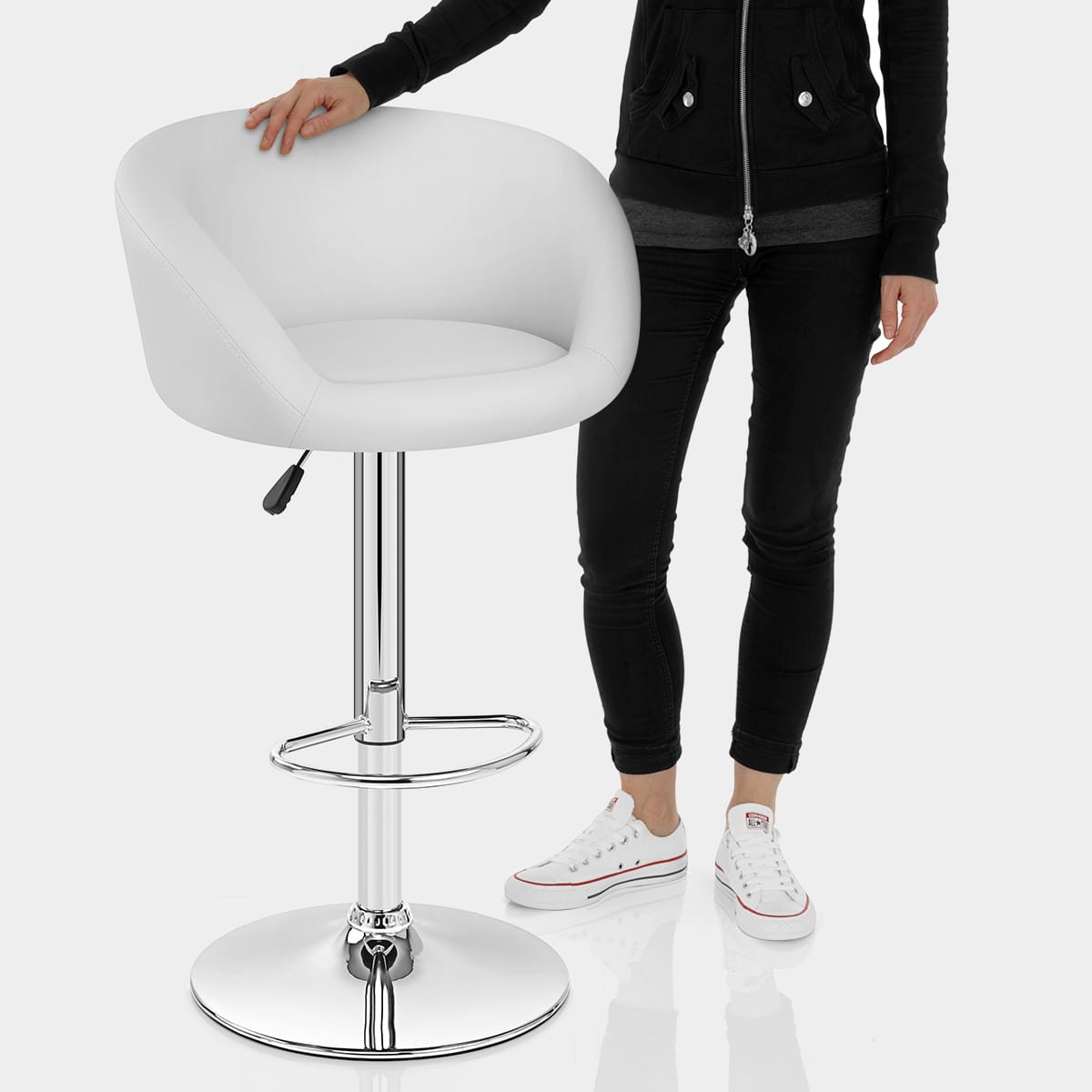 White Faux Leather Eclipse Bar Stool Features Image