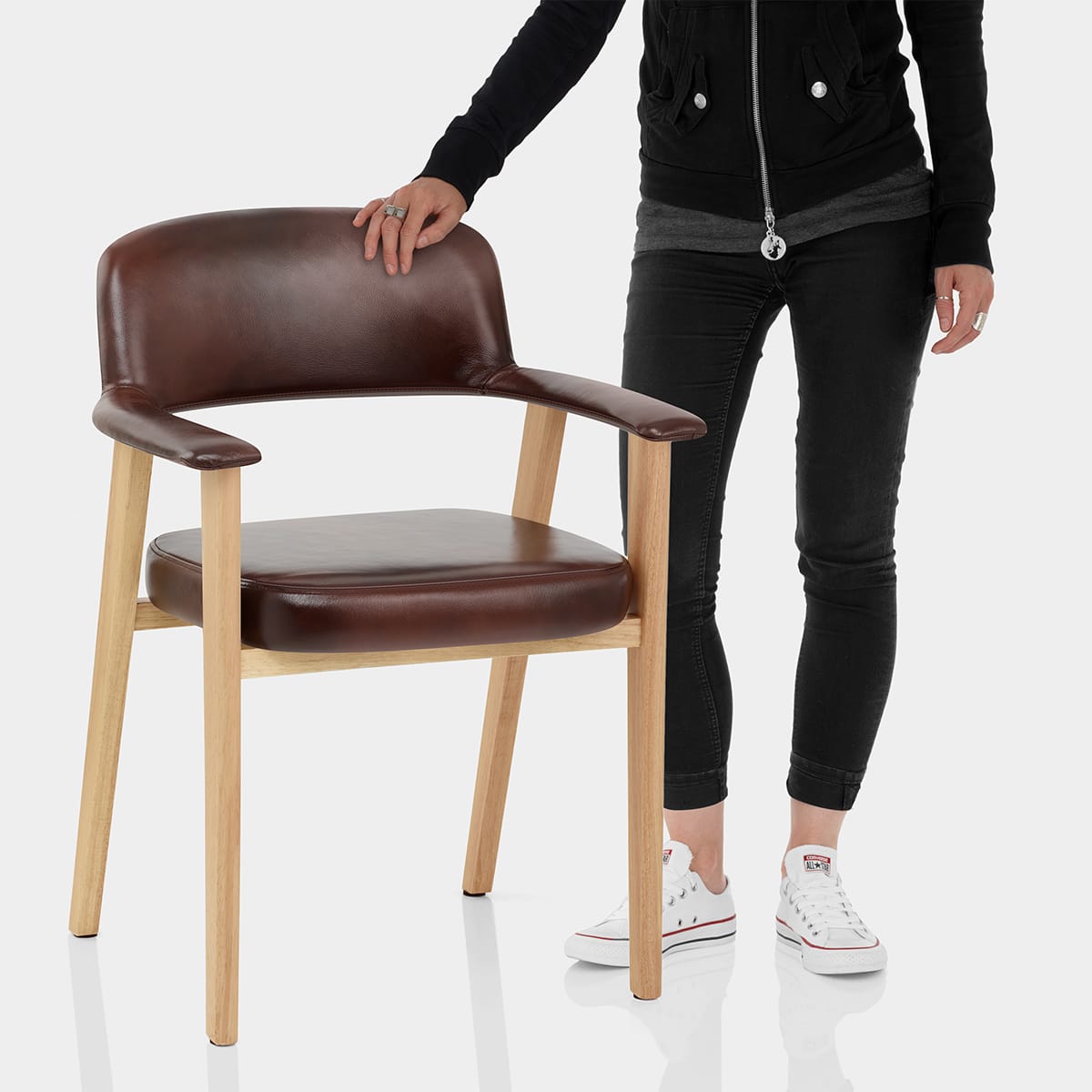 Elba Oak Real Leather Chair Antique Brown Features Image