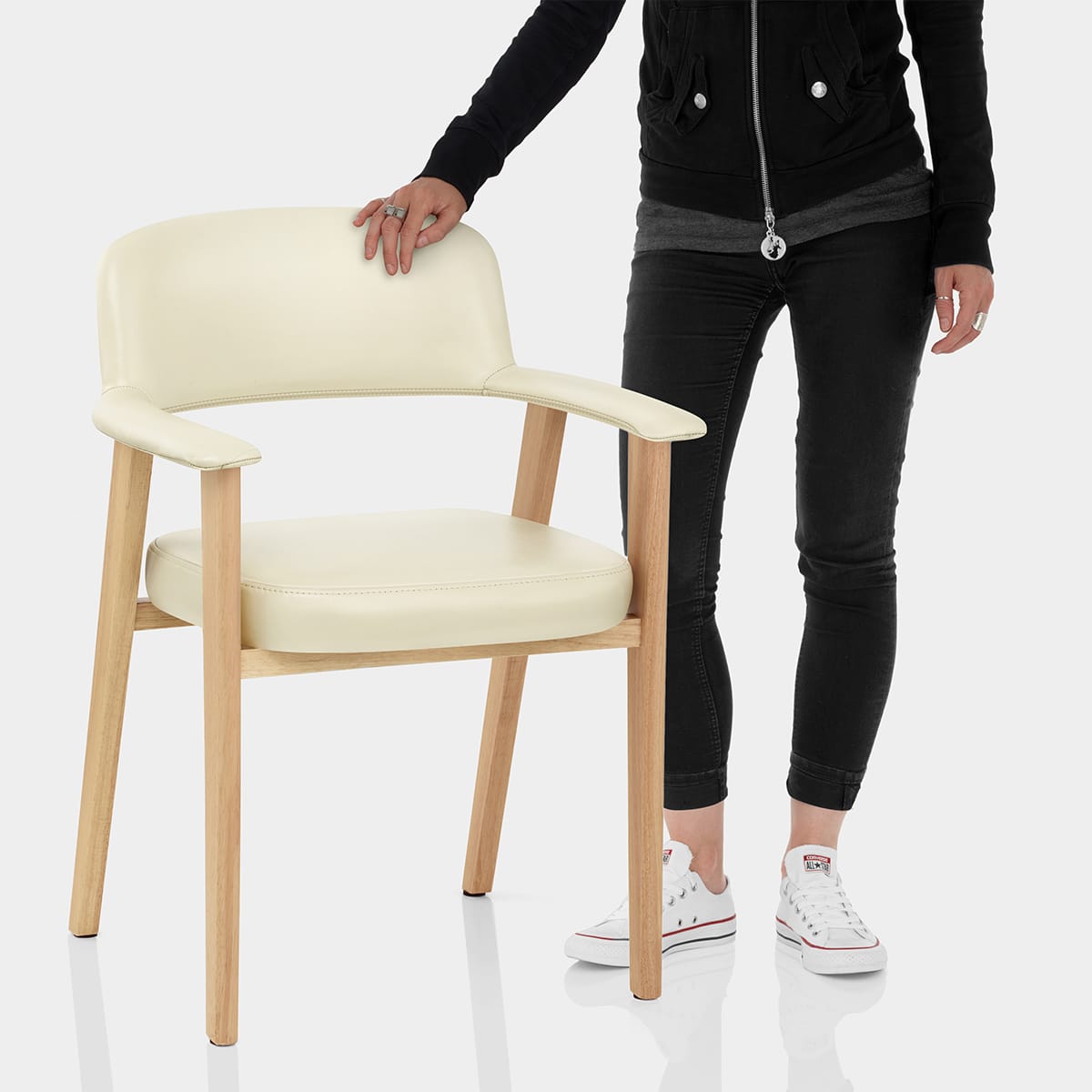 Elba Oak Real Leather Chair Cream Features Image