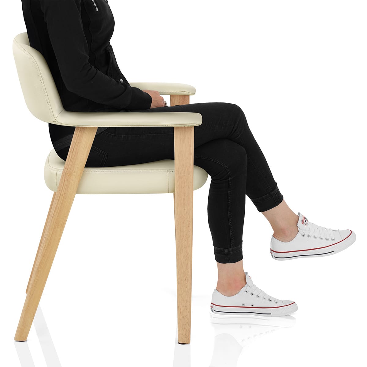 Elba Oak Real Leather Chair Cream Frame Image