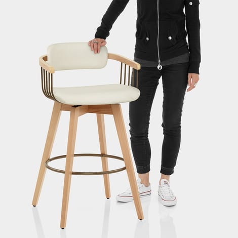 Electra Oak Real Leather Stool Cream Features Image