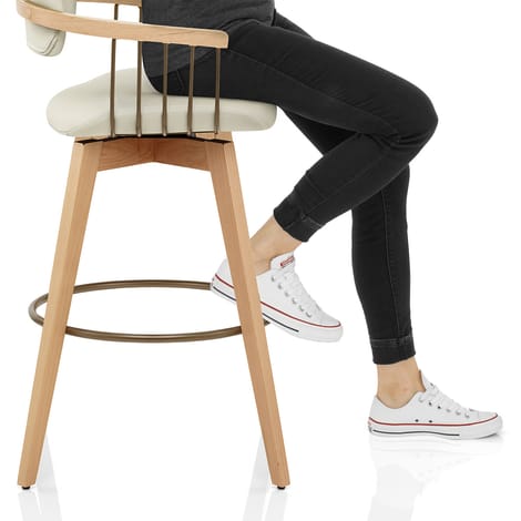 Electra Oak Real Leather Stool Cream Frame Image