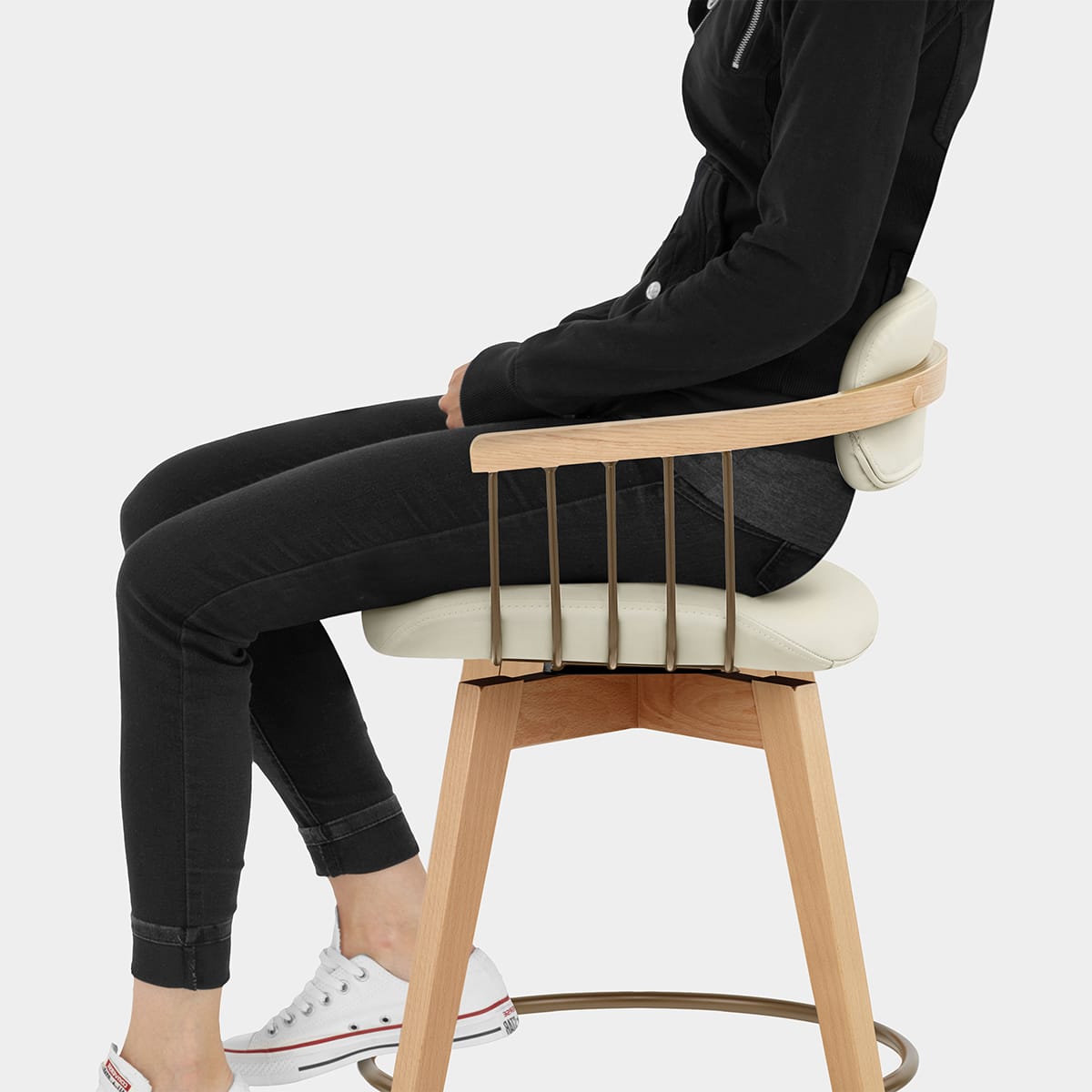 Electra Oak Real Leather Stool Cream Seat Image