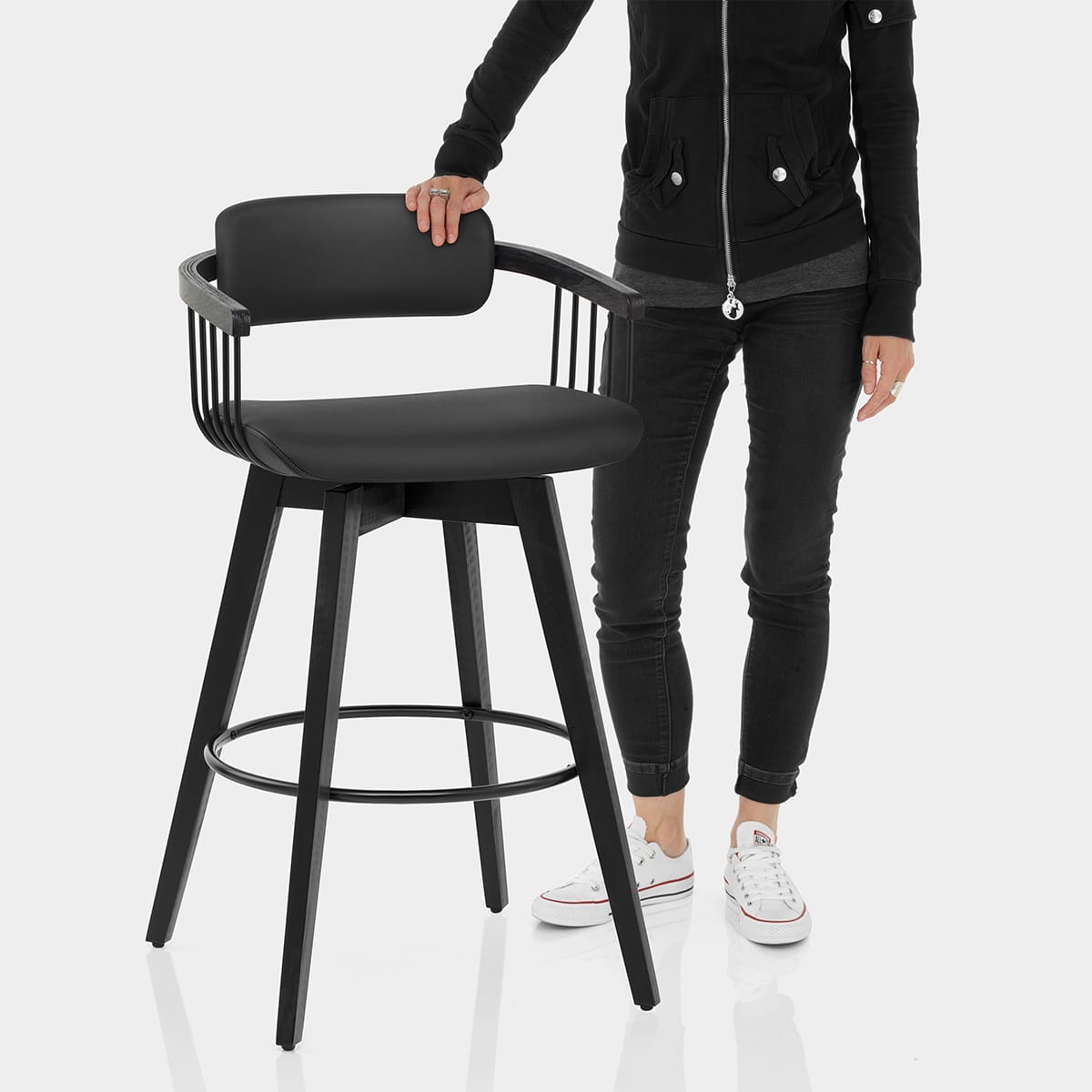 Electra Real Leather Stool Black Features Image