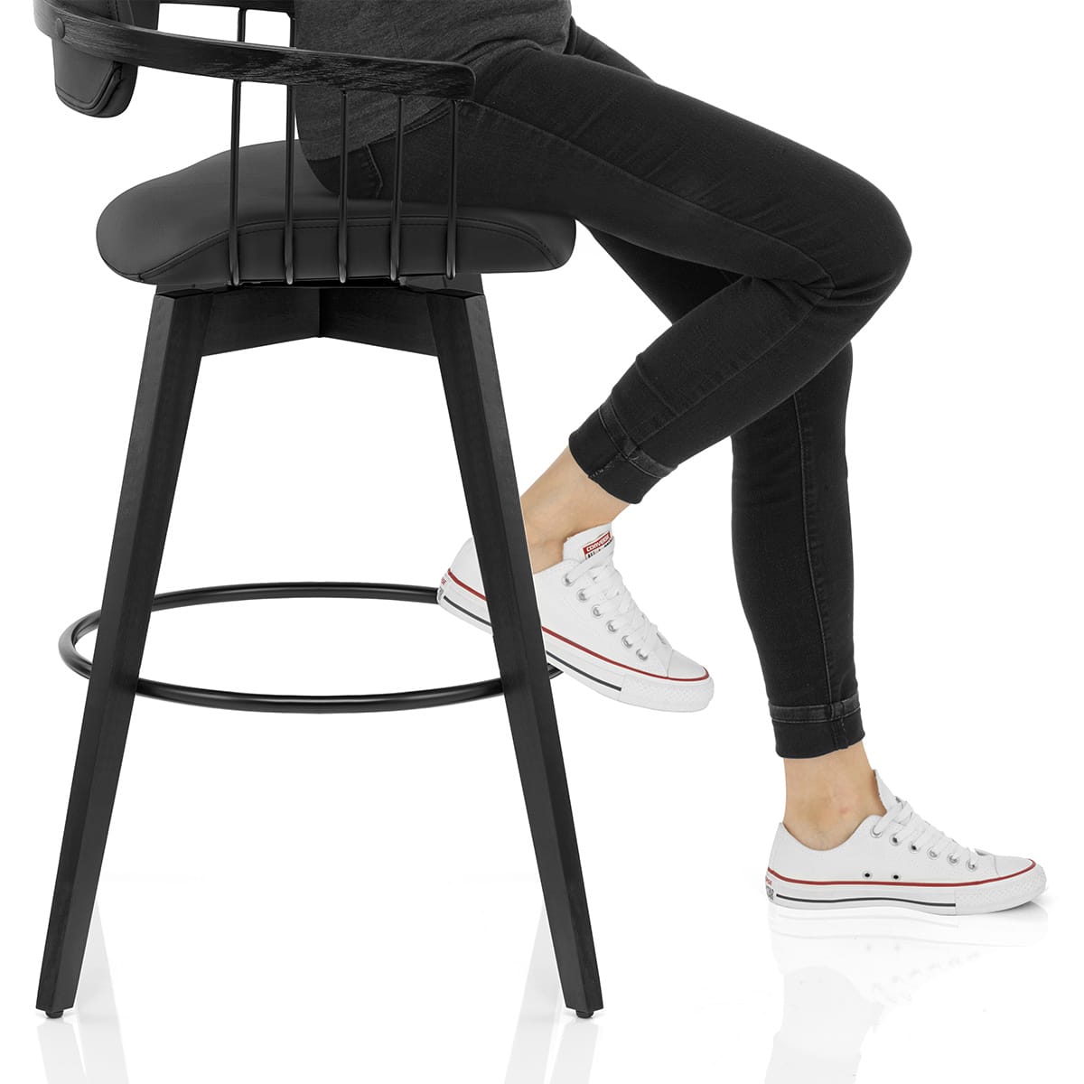 Electra Real Leather Stool Black Frame Image