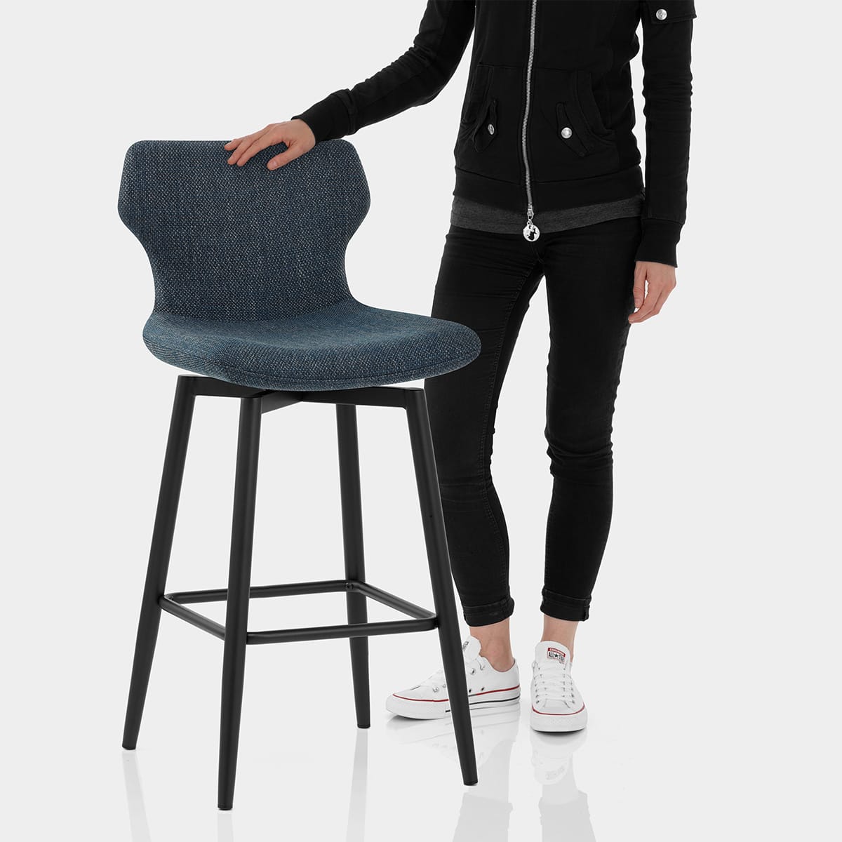 Elle Bar Stool Dark Blue Fabric Features Image