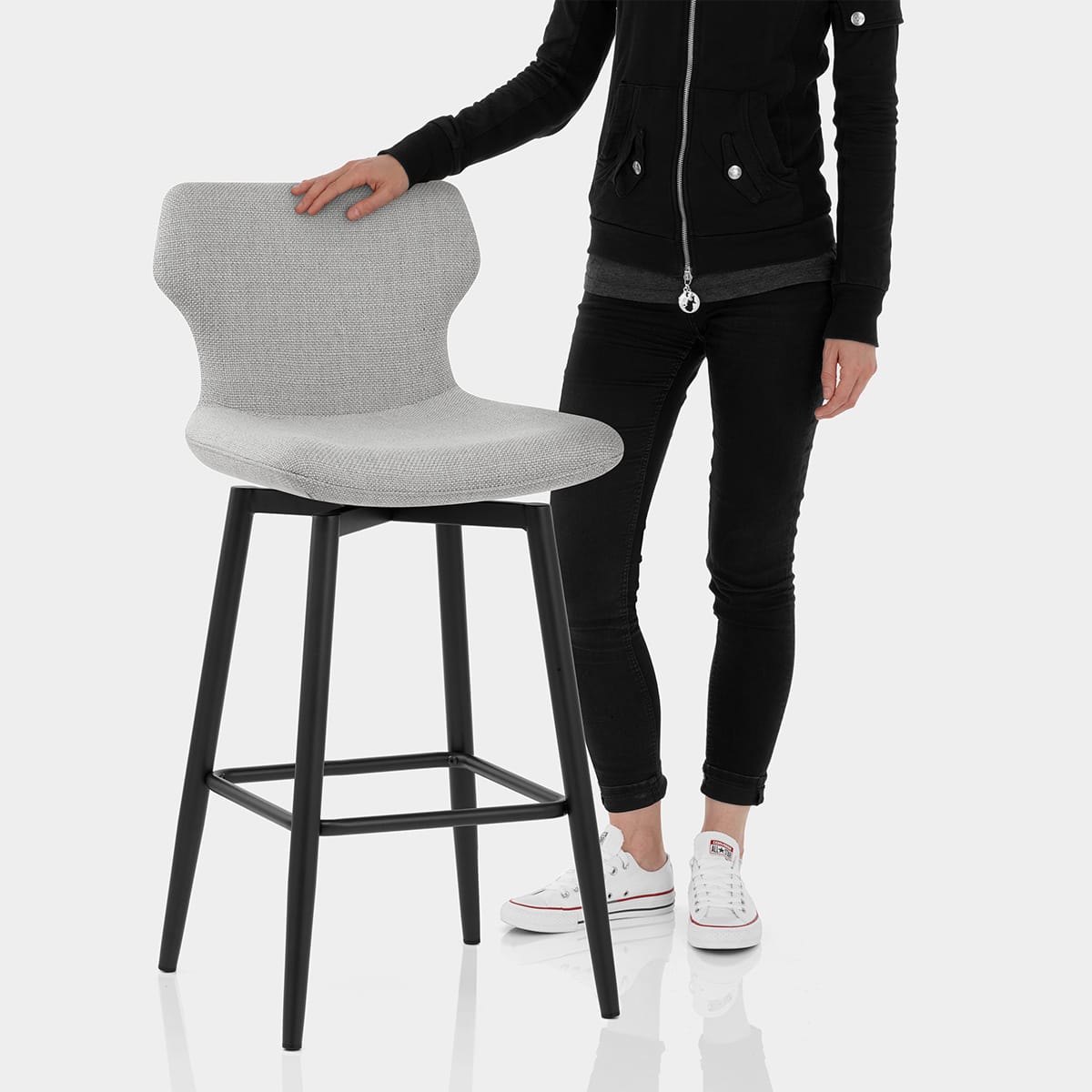 Elle Bar Stool Light Grey Fabric Features Image