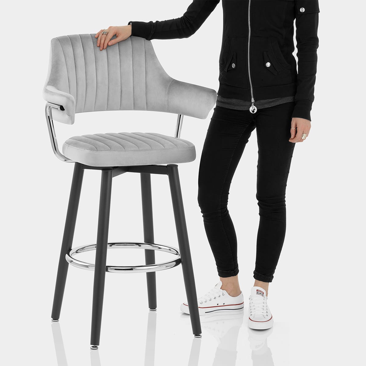 Emily Bar Stool Grey Velvet Features Image