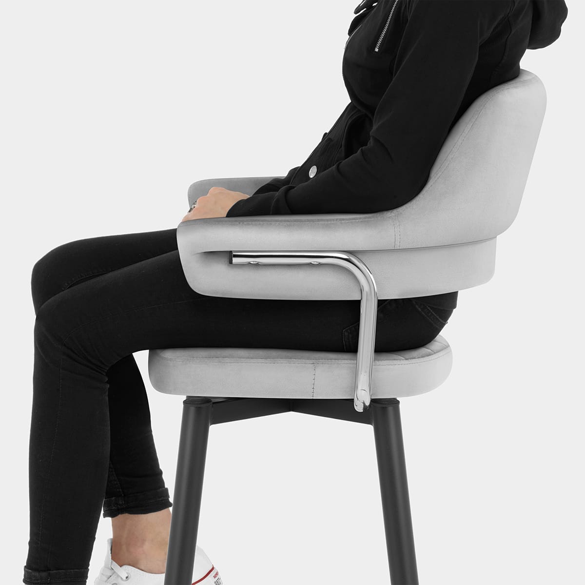 Emily Bar Stool Grey Velvet Seat Image