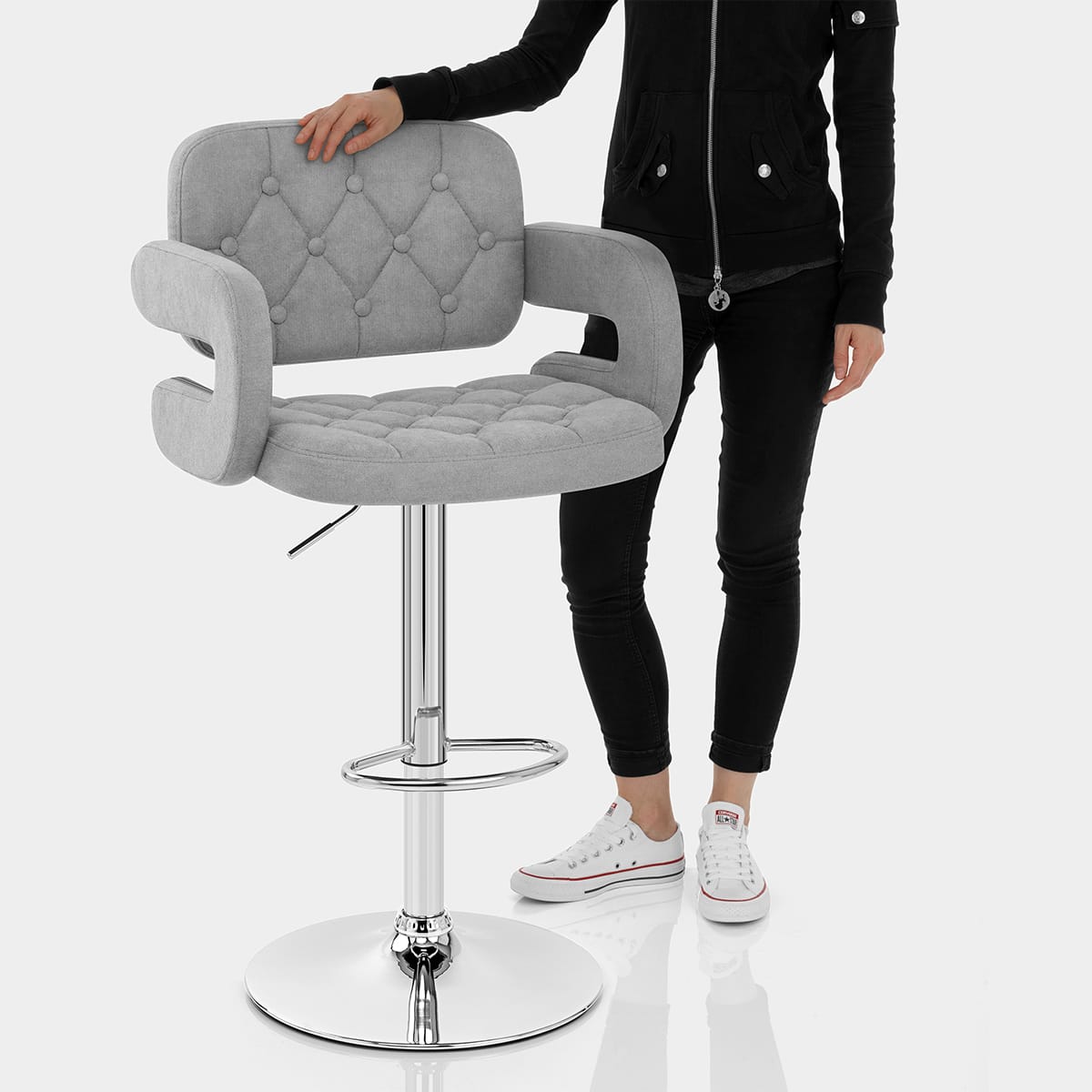 Encore Bar Stool Light Grey Fabric Features Image