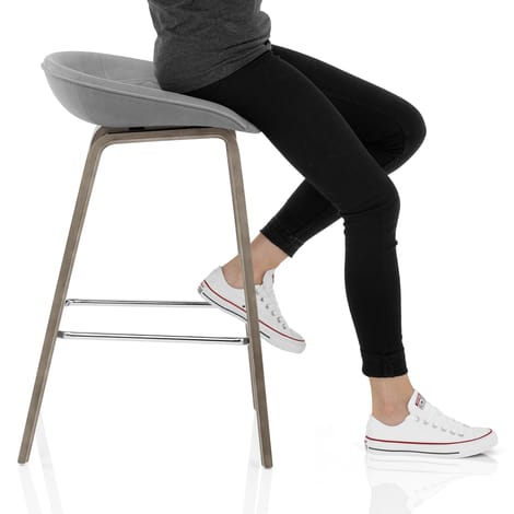 Epic Wooden Stool Grey Velvet Frame Image