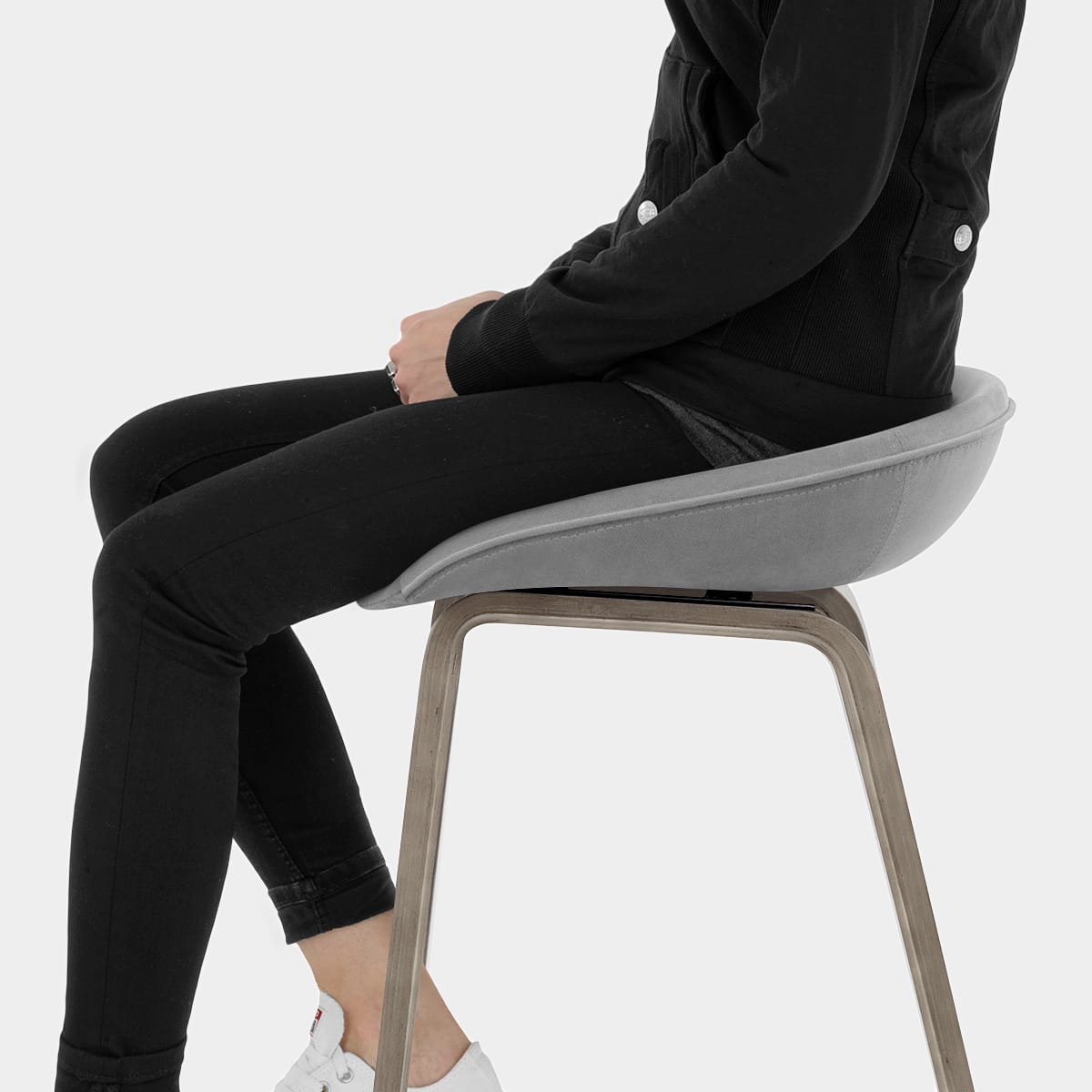 Epic Wooden Stool Grey Velvet Seat Image