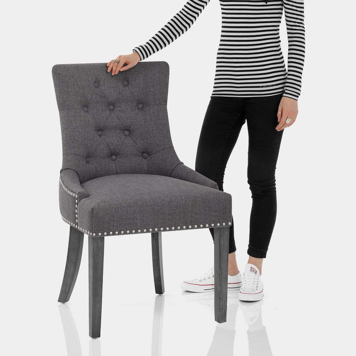 Etienne Dining Chair Charcoal Fabric Features Image