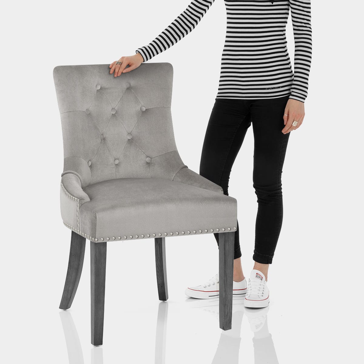Etienne Dining Chair Grey Velvet Features Image