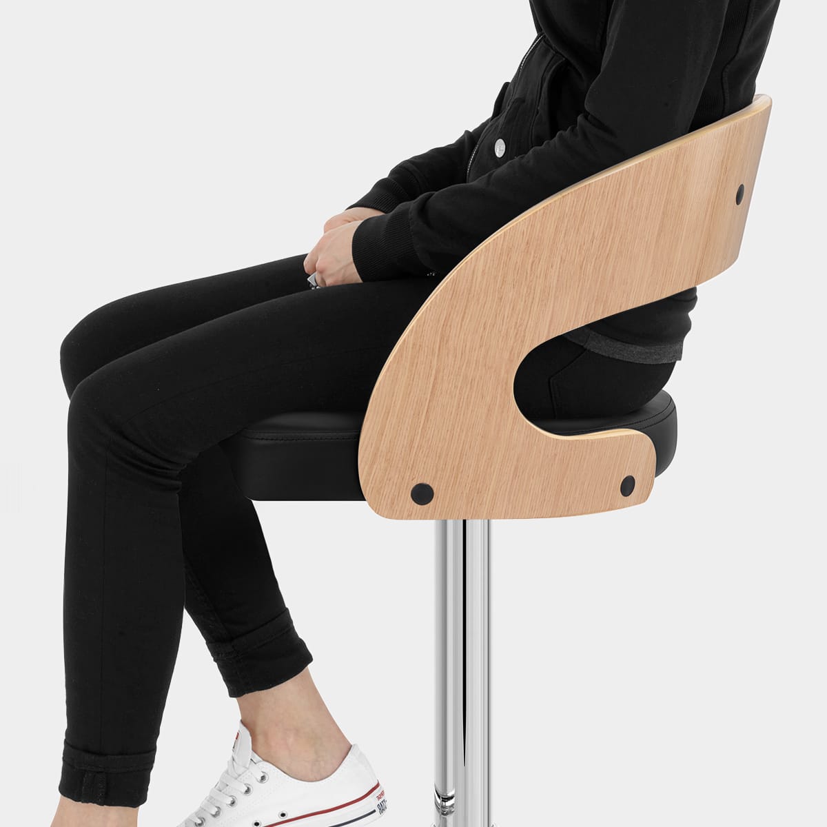 Eve Oak Bar Stool Black Seat Image