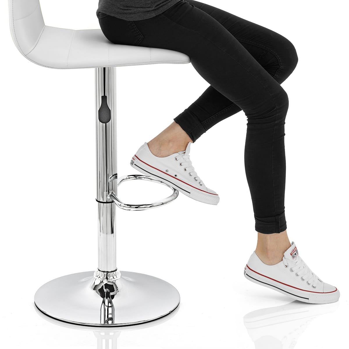 Fabio Real Leather Stool White Frame Image