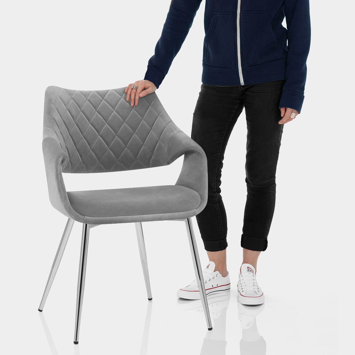 Fairfield Chrome Chair Grey Velvet Features Image