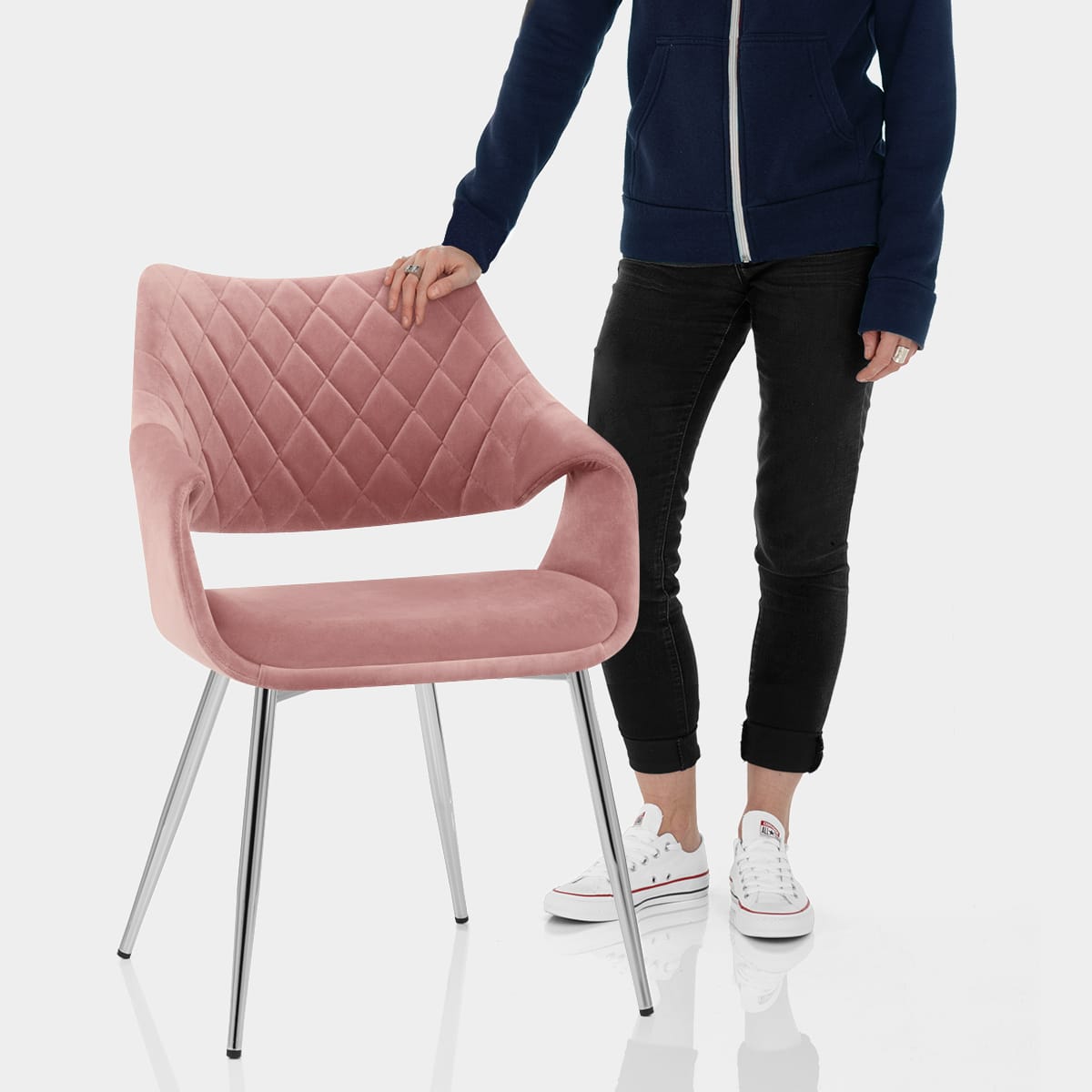 Fairfield Chrome Chair Pink Velvet Features Image