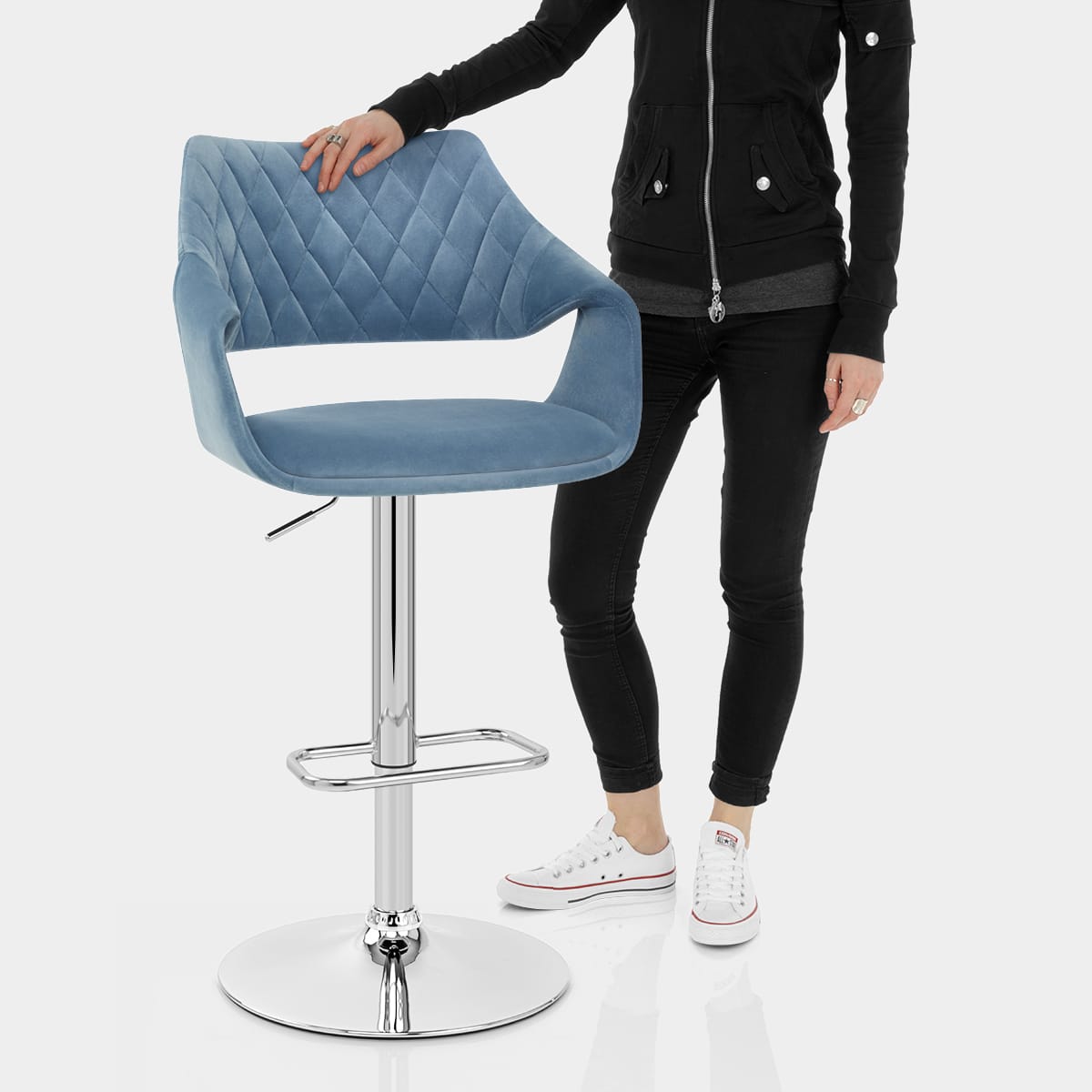 Fairfield Bar Stool Blue Velvet Features Image