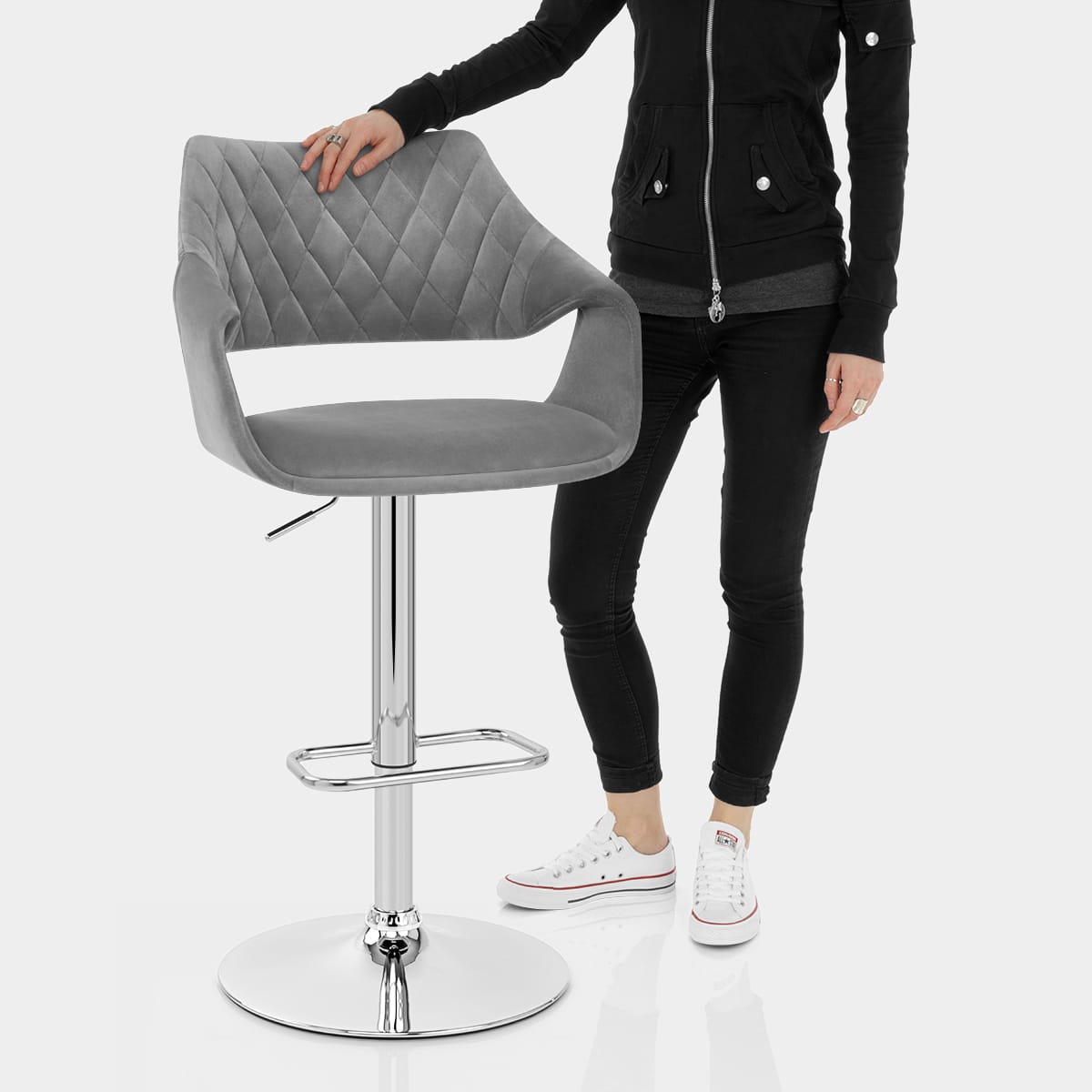 Fairfield Bar Stool Grey Velvet Features Image