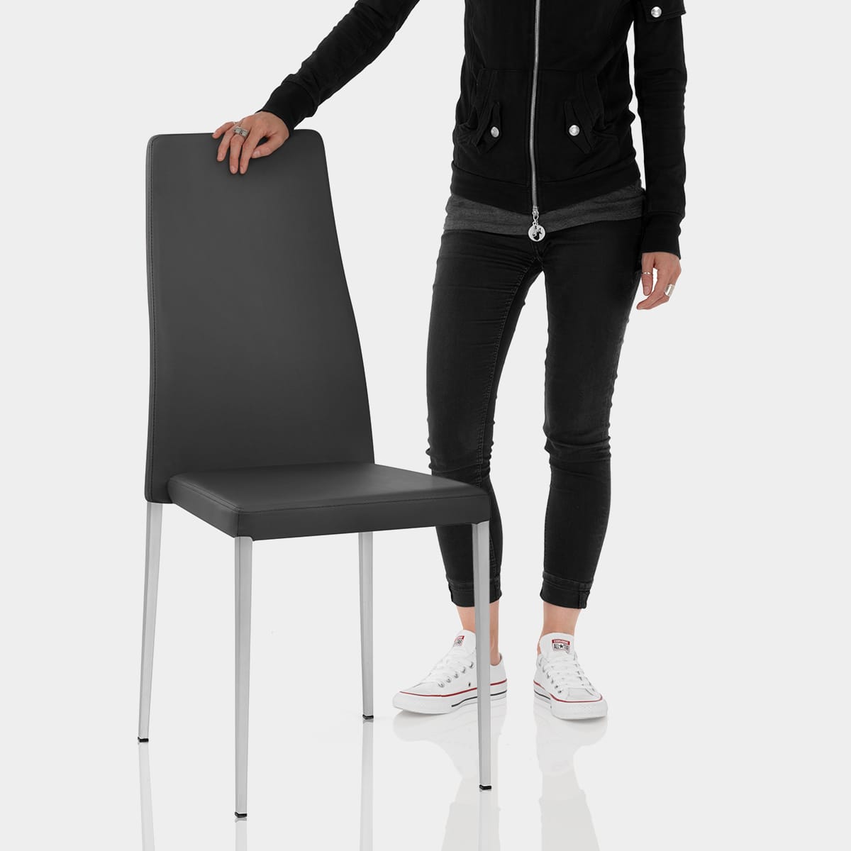 Faith Brushed Chair Black Faux Leather Features Image