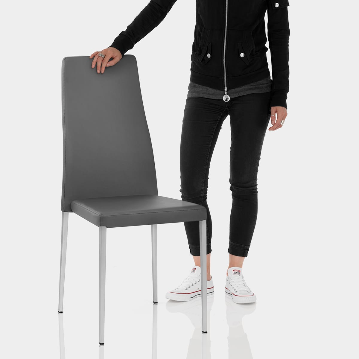 Faith Brushed Chair Grey Faux Leather Features Image