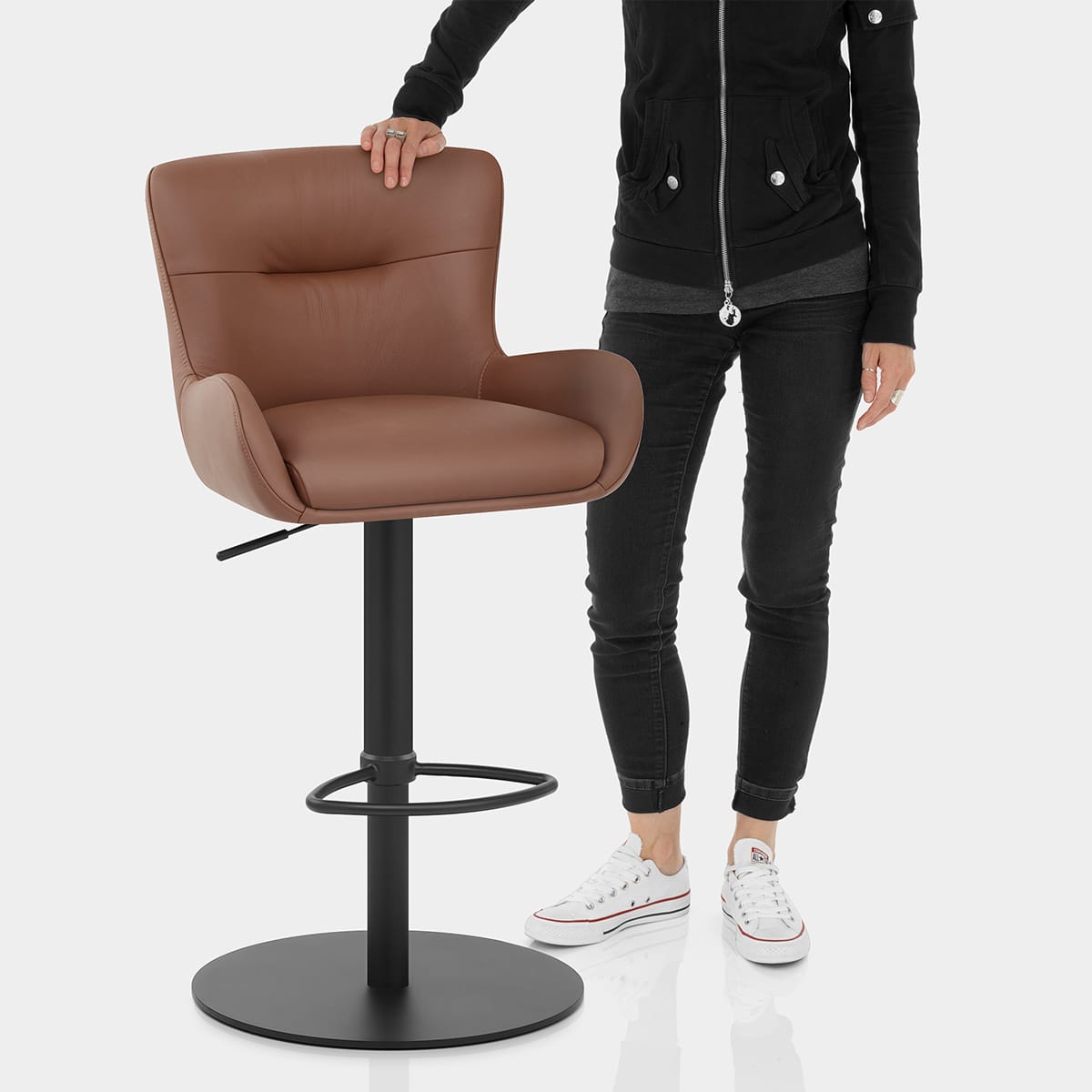 Faraday Bar Stool Brown Real Leather Features Image