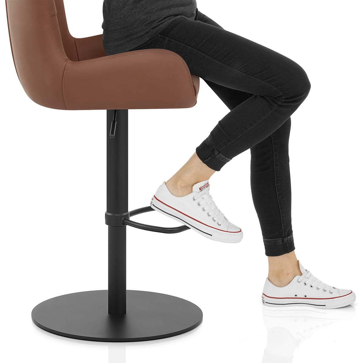 Faraday Bar Stool Brown Real Leather Frame Image