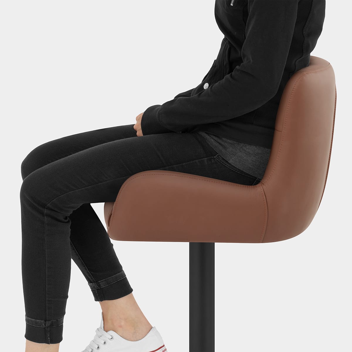 Faraday Bar Stool Brown Real Leather Seat Image