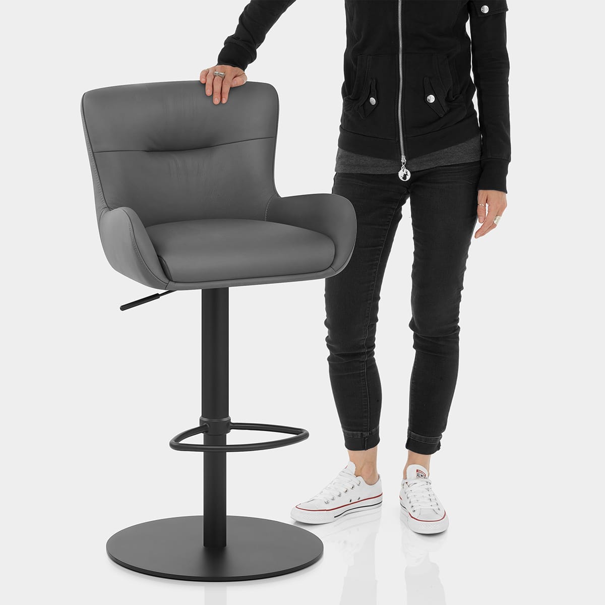 Faraday Bar Stool Dark Grey Real Leather Features Image