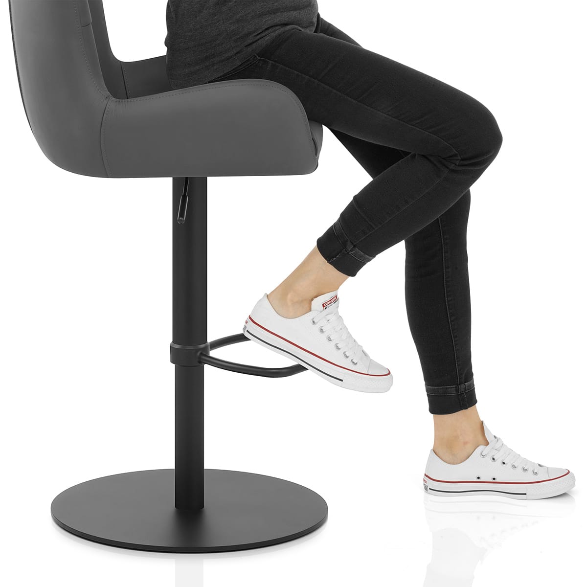 Faraday Bar Stool Dark Grey Real Leather Frame Image