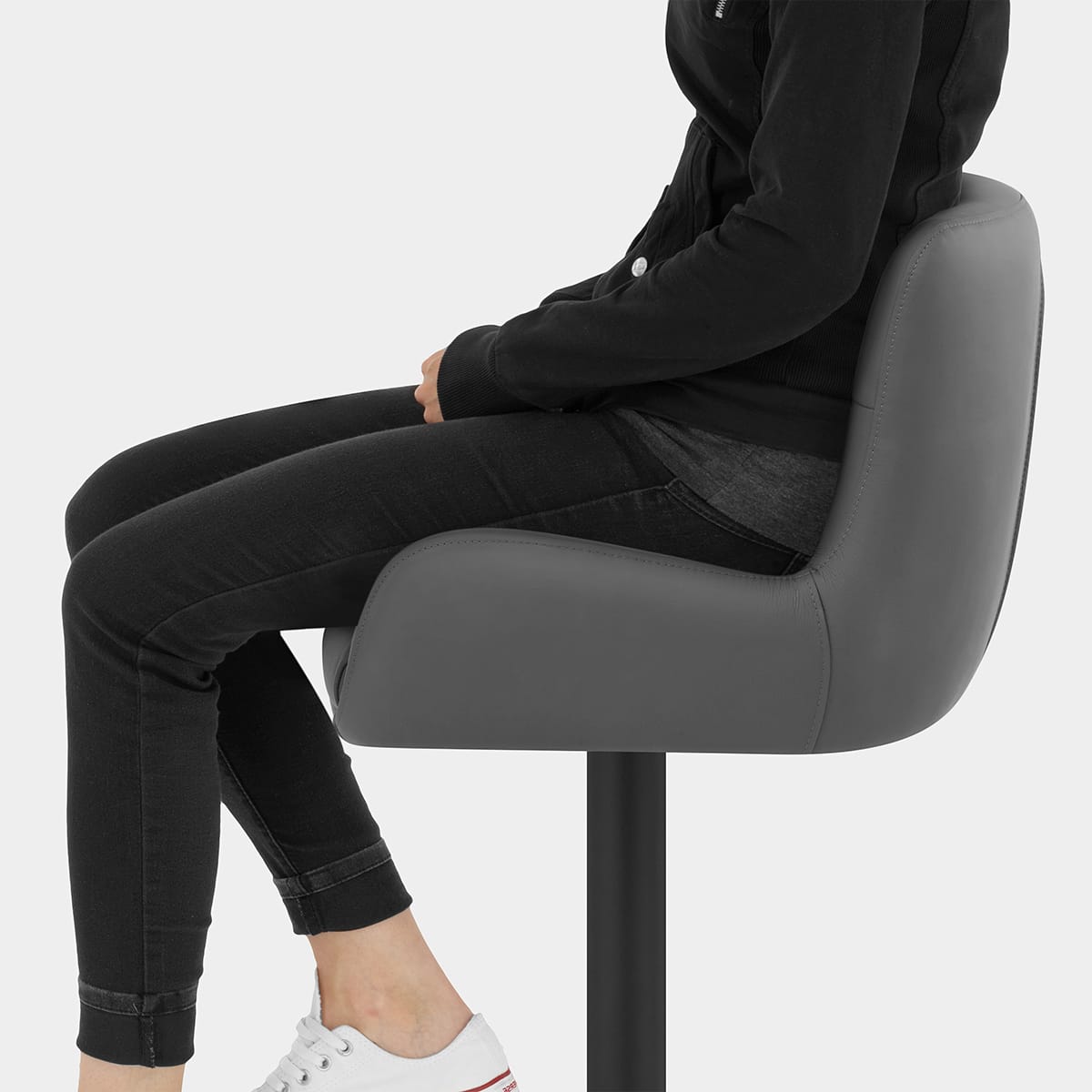 Faraday Bar Stool Dark Grey Real Leather Seat Image