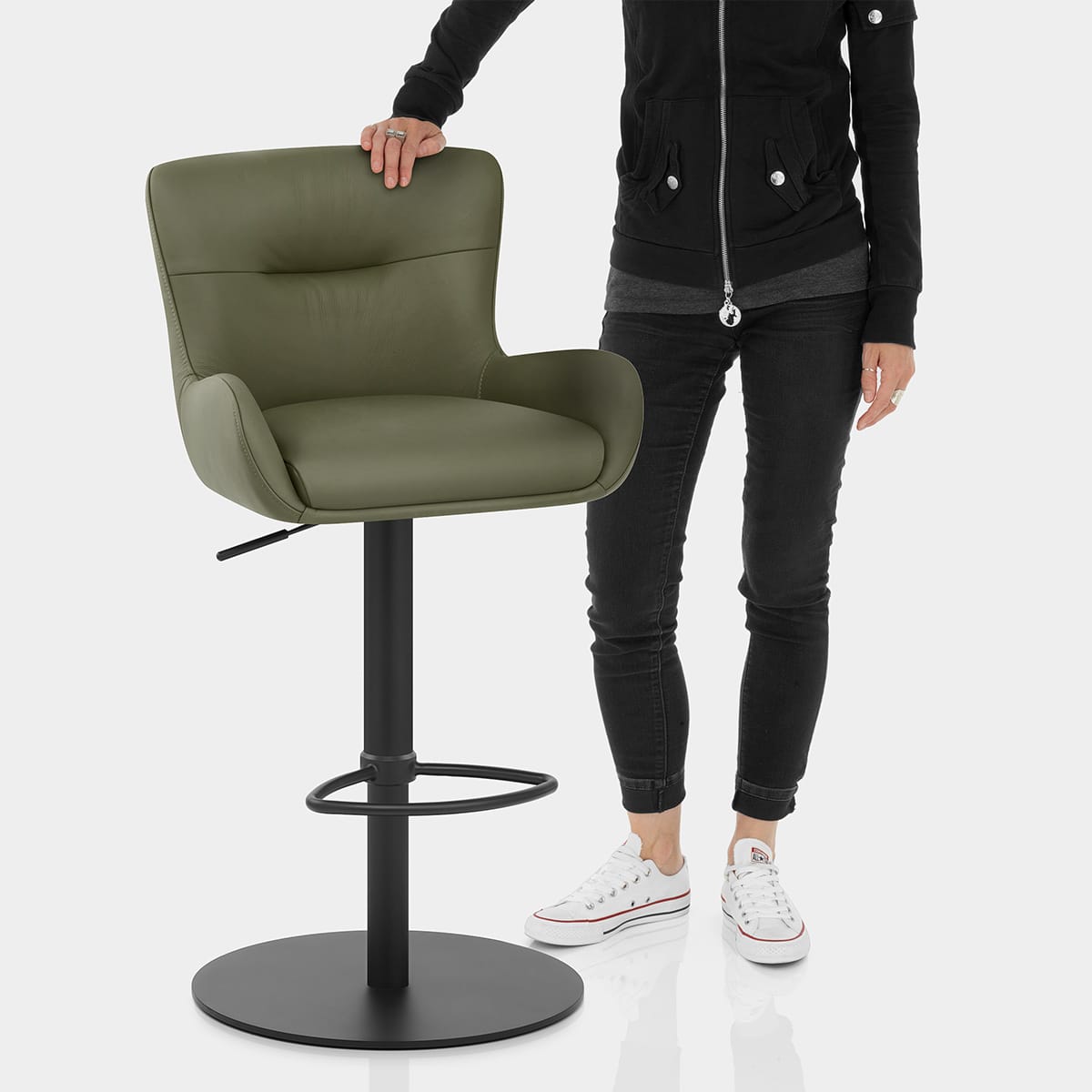 Faraday Bar Stool Green Real Leather Features Image