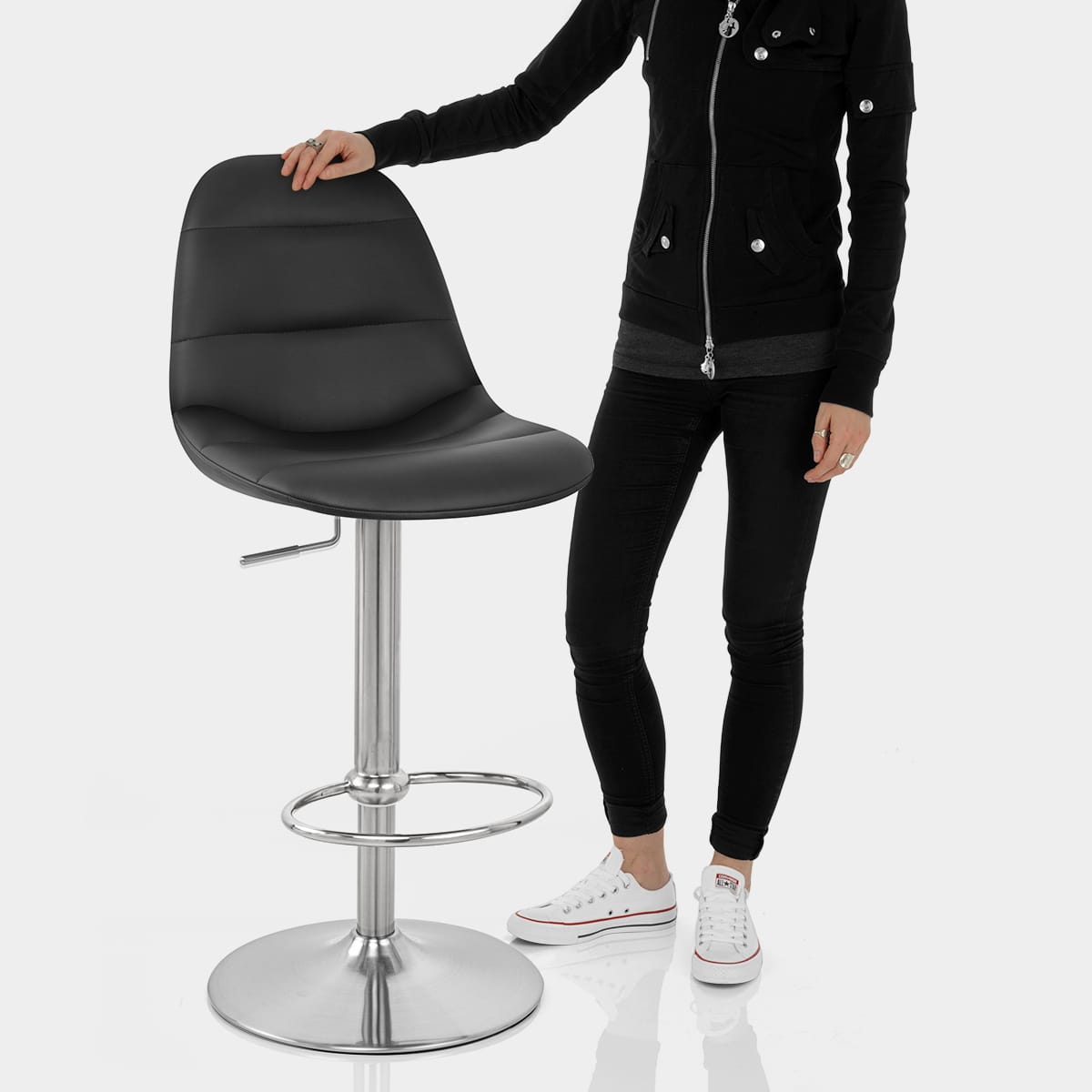 Ferrero Brushed Steel Bar Stool Black Features Image