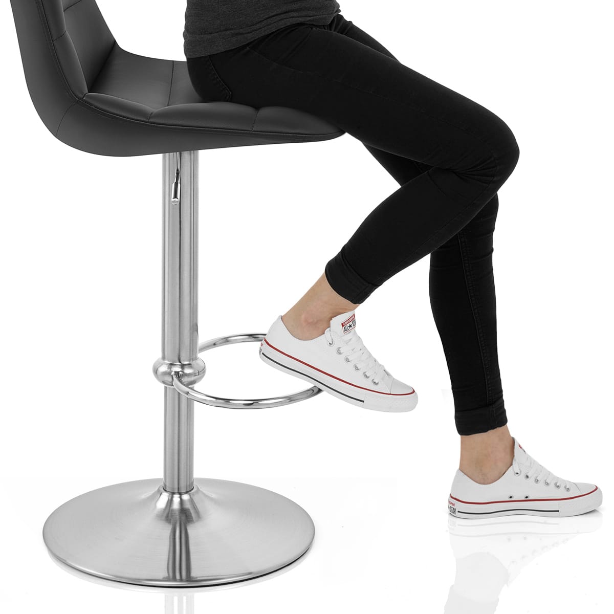 Ferrero Brushed Steel Bar Stool Black Frame Image