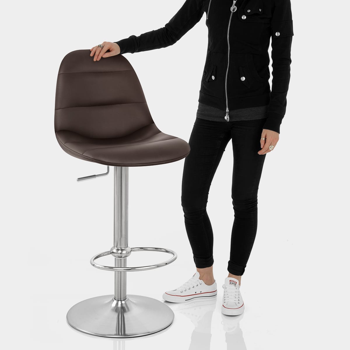 Ferrero Brushed Steel Bar Stool Brown Features Image