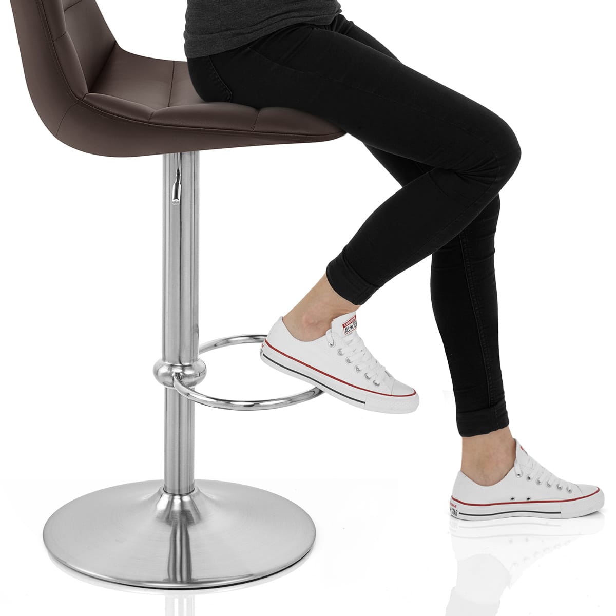 Ferrero Brushed Steel Bar Stool Brown Frame Image