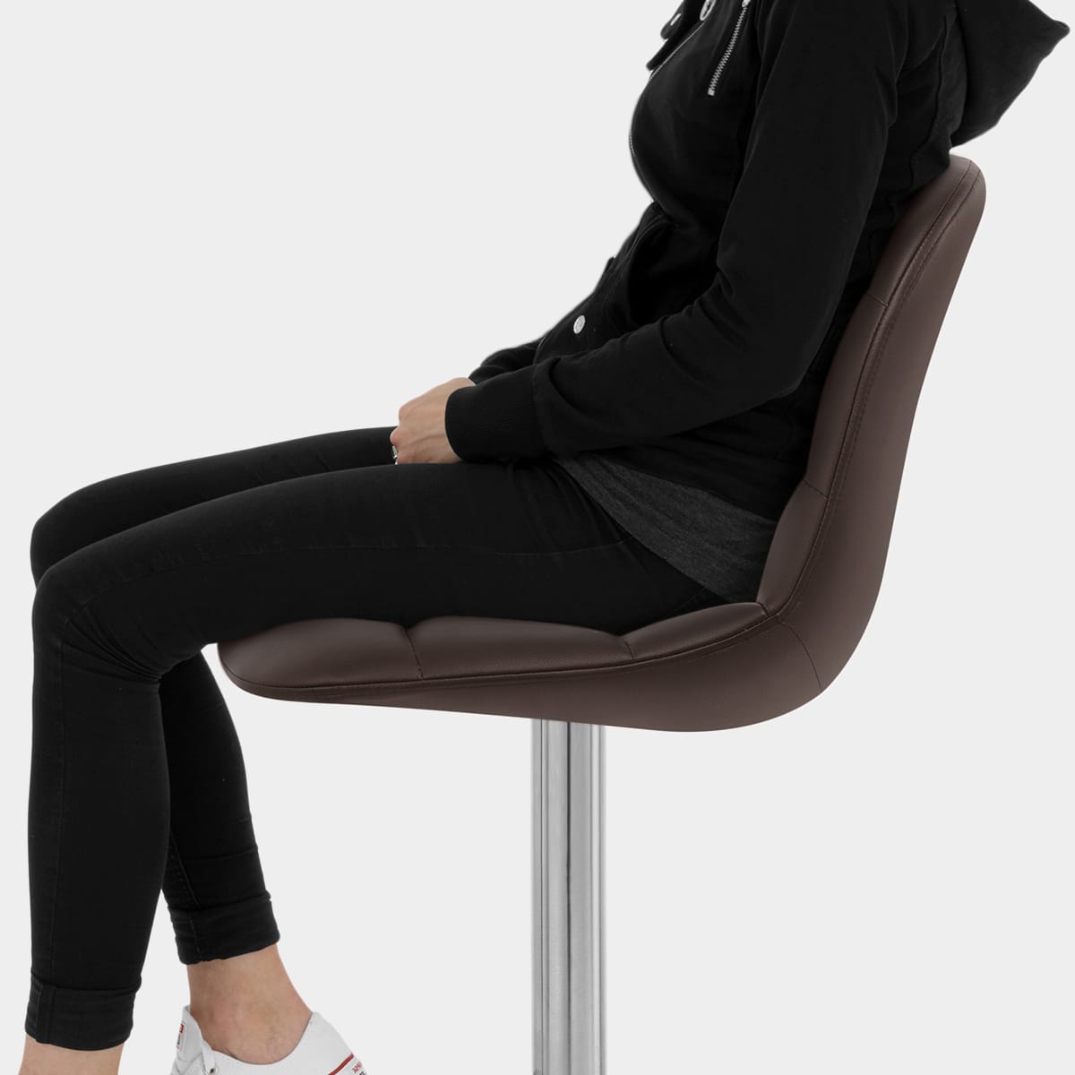 Ferrero Brushed Steel Bar Stool Brown Seat Image