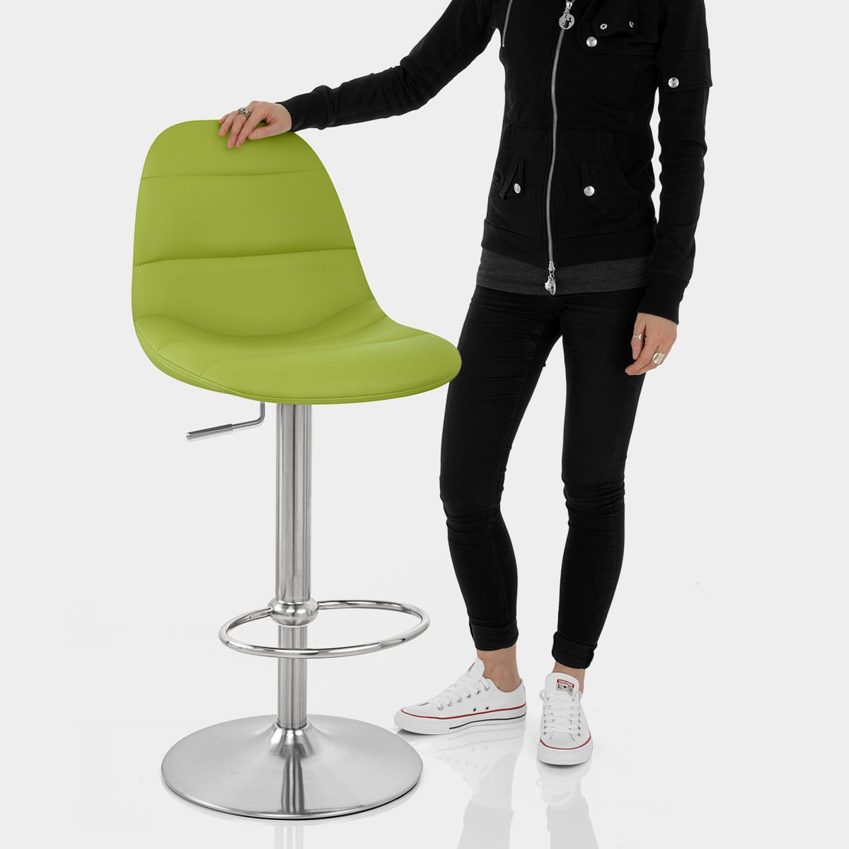 Ferrero Brushed Steel Bar Stool Green Features Image