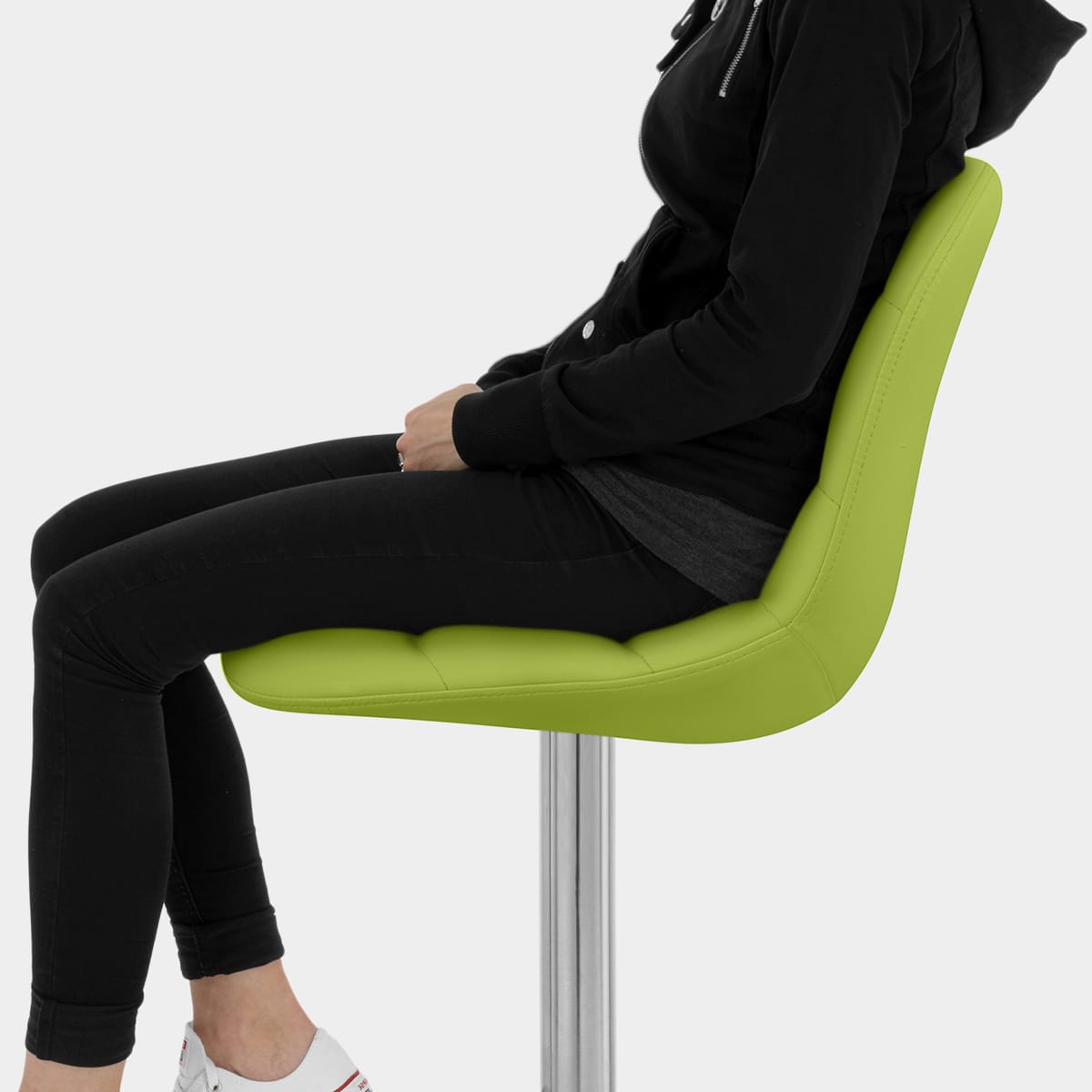 Ferrero Brushed Steel Bar Stool Green Seat Image