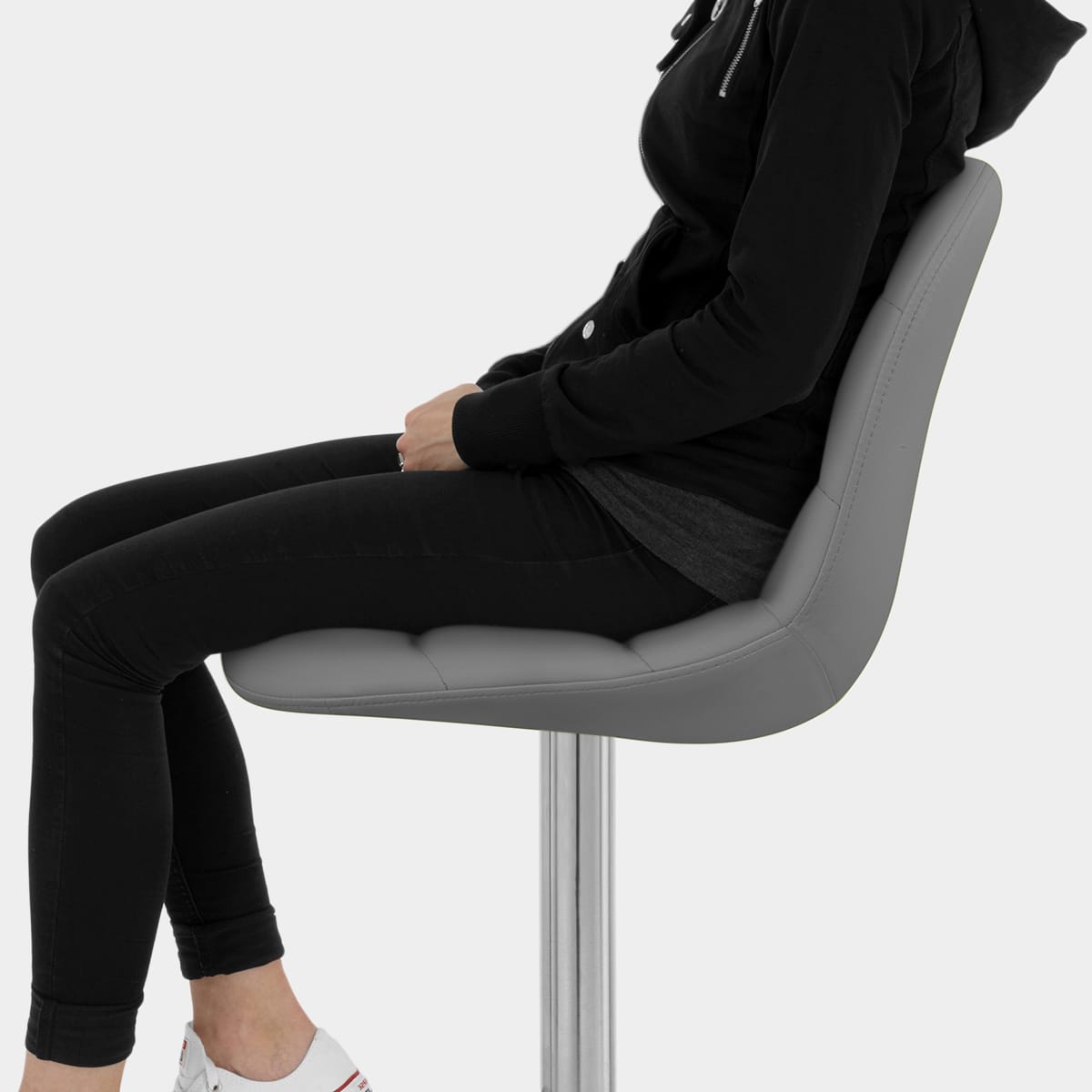 Ferrero Brushed Steel Bar Stool Grey Seat Image