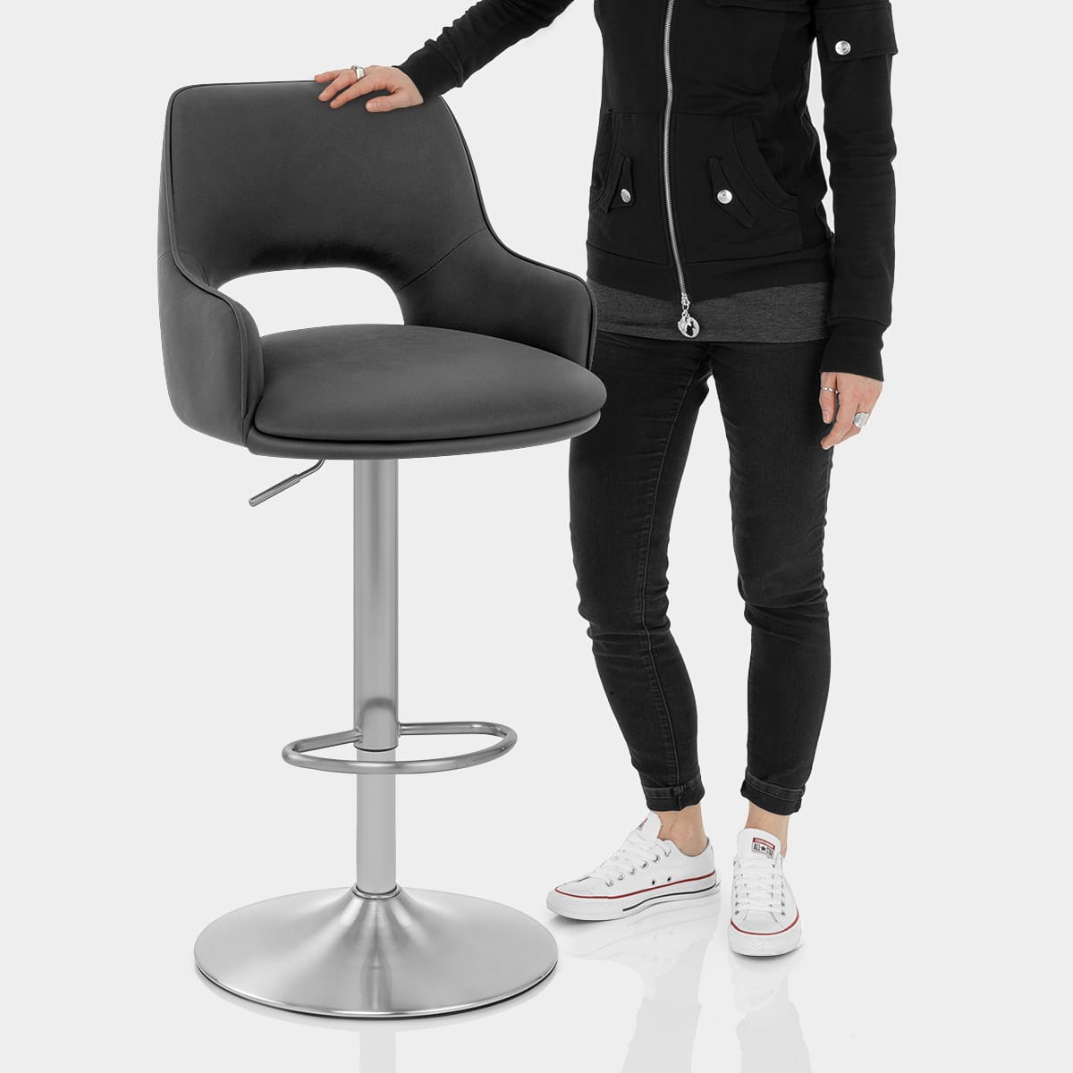 Fiji Brushed Steel Stool Charcoal Features Image