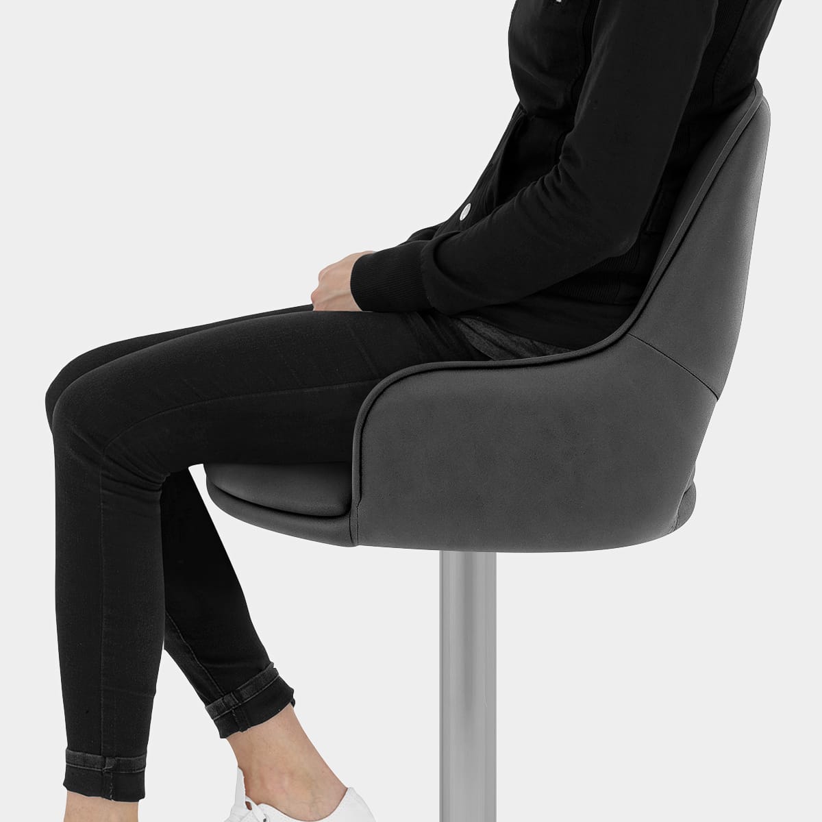 Fiji Brushed Steel Stool Charcoal Seat Image